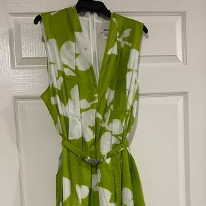 DKNY Lime Green and White Floral Midi Dress
A-1